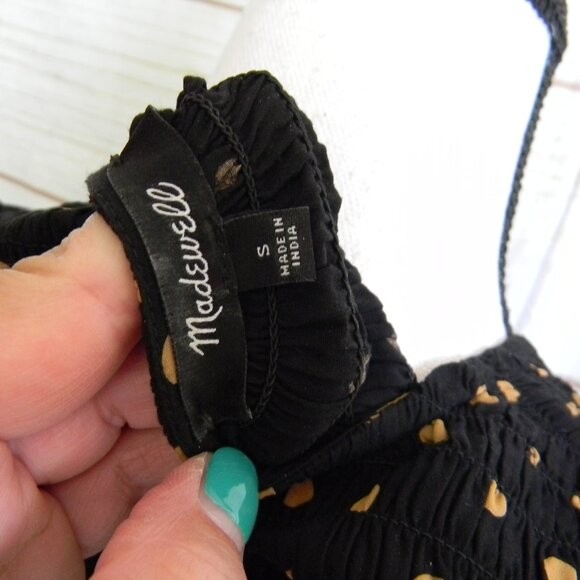 MADEWELL BLACK/TAN BABYDOLL V-NECK BOHO PLEAT RUFFLE SHORT DRESS SZ S - Picture 4 of 5